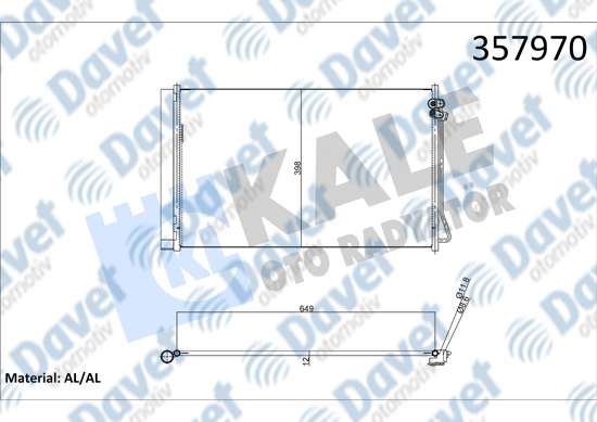KALE 357970 Klima Radyatoru Mercedes Benz Sprinter 3-T.3.5-T.4-T 18> (V-Claas) Vito Vito Mixto W447 14> Marco Polo W447 15> Kurutucu Ile (Brazing Al/Al) (633x398x12)